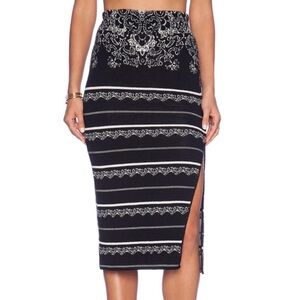 FREE PEOPLE knit black & cream Nordic print Pencil Skirt